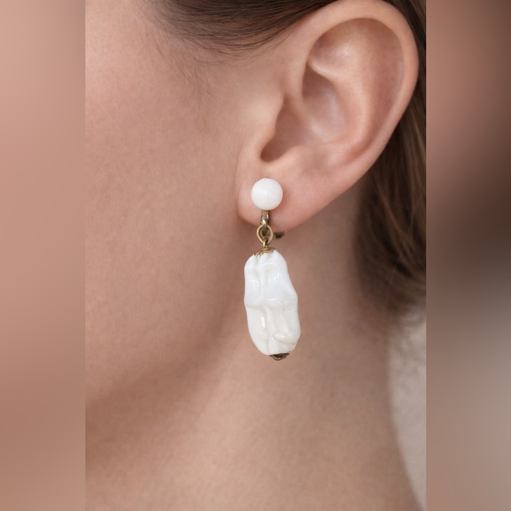 Vintage Milk Glass Clip-On Earrings